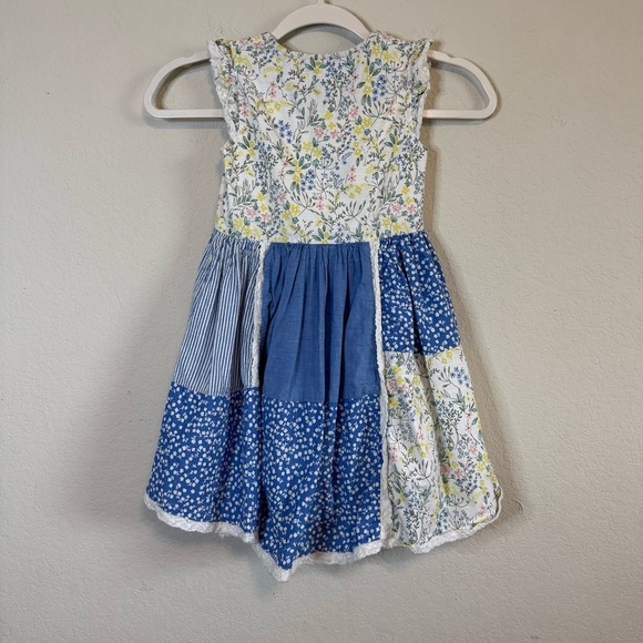 Mantaray Patchwork Multicoloured Floral Print Tiered Lace Sleeve Dress Size 4-5 - Picture 4 of 7